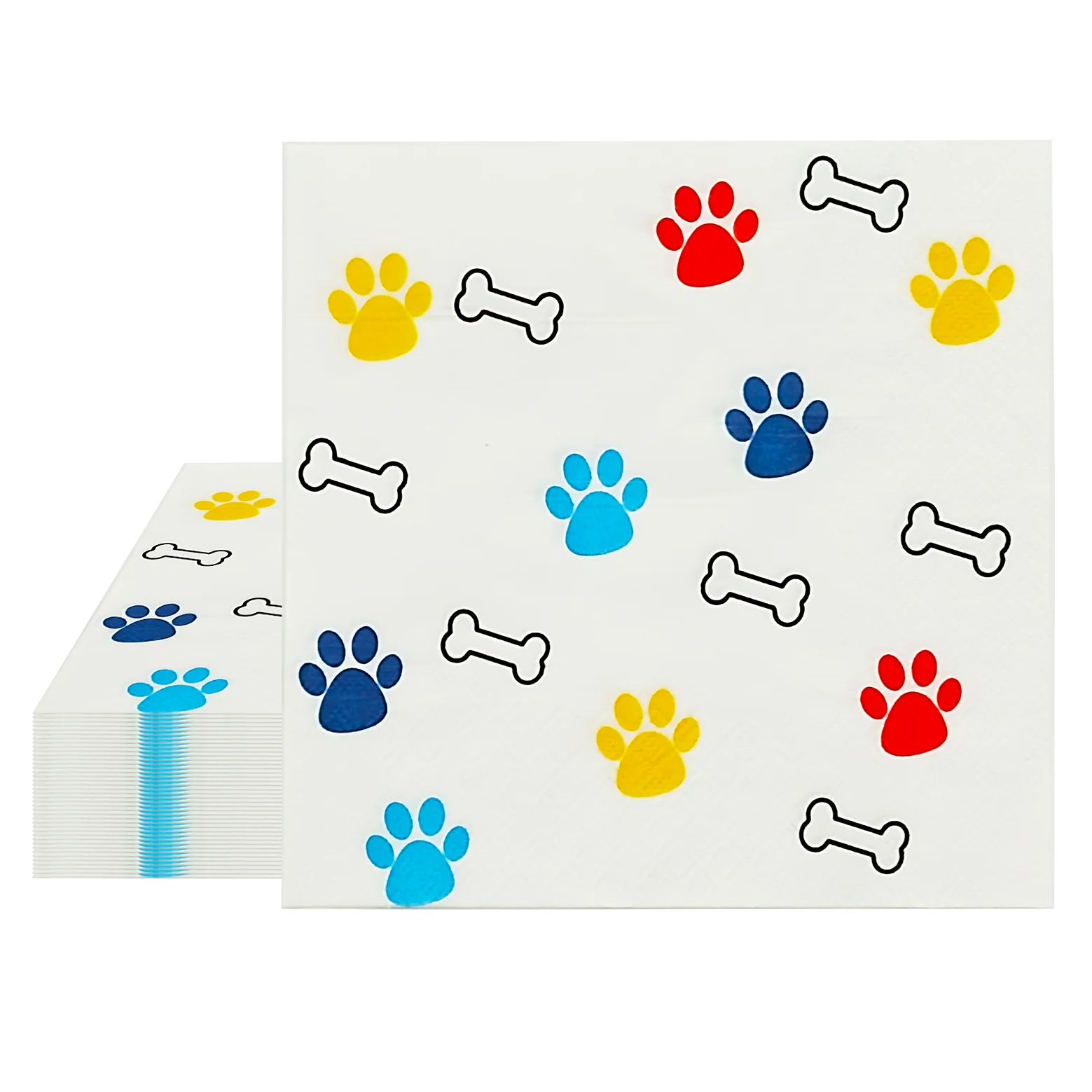 Servilletas desechables para fiesta, 60 hojas, 2 capas, estampado de pata de perro, almuerzo para invitados, servilletas de papel para cena, 6,5x6,5 pulgadas dobladas