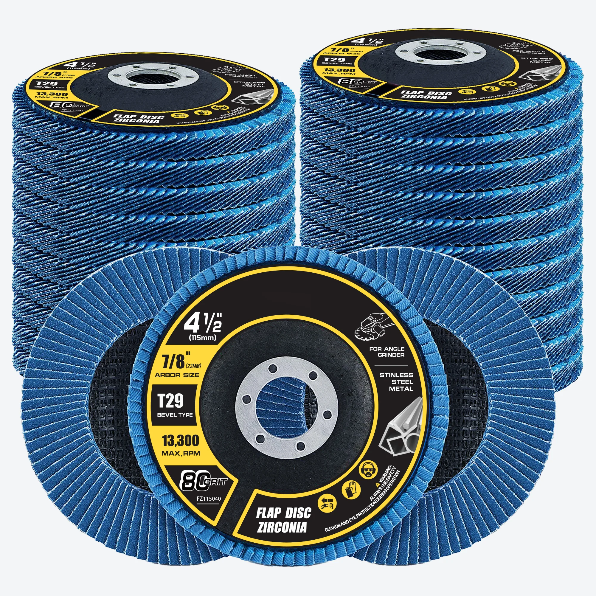 24 Pack 4-1/2 Inch Metal Sanding Flap Discs Angle Grinder Wheels Blade, Flap Discs for Angle Grinder, 80 Grit Type 29 Zirconia Grinding Wheel, Flap Disc for Cast Iron & Stainless Steel, Sheet Metal, Sanding Wood Abrasive Tool