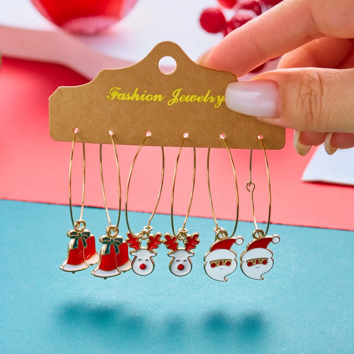 3 Paar/Set Weihnachts-Strass-Ohrringe mit Hirsch, Zuckerstange, Geschenkbox, für Damen, niedliche Weihnachtsmann- und Weihnachtsbaum-Ohrringe, Schmuck – Detail 34