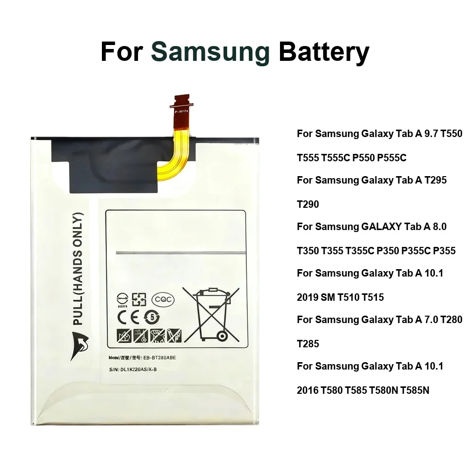 

Tablet Battery EB-BT280ABE EB-BT515ABU EB-BT355ABE For Samsung Galaxy Tab a T290 T295 7.0 8.0 9.7 10.1 2019 2016 4000-7800mAh