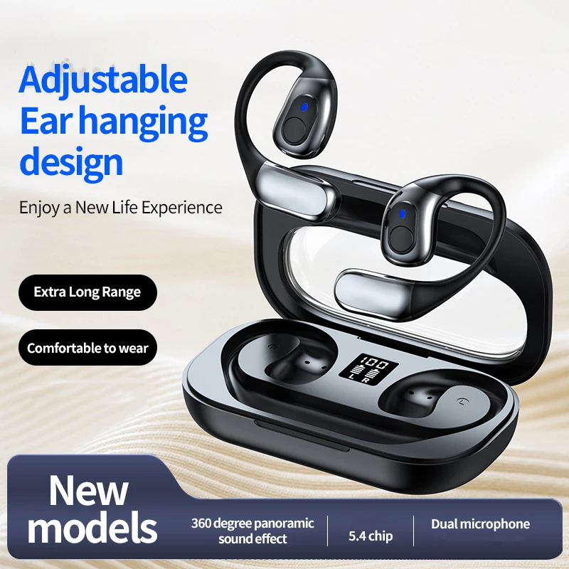 Auriculares inalámbricos con orejas colgantes, cascos deportivos con pantalla Digital para videojuegos, auriculares de música con soporte para micrófonos