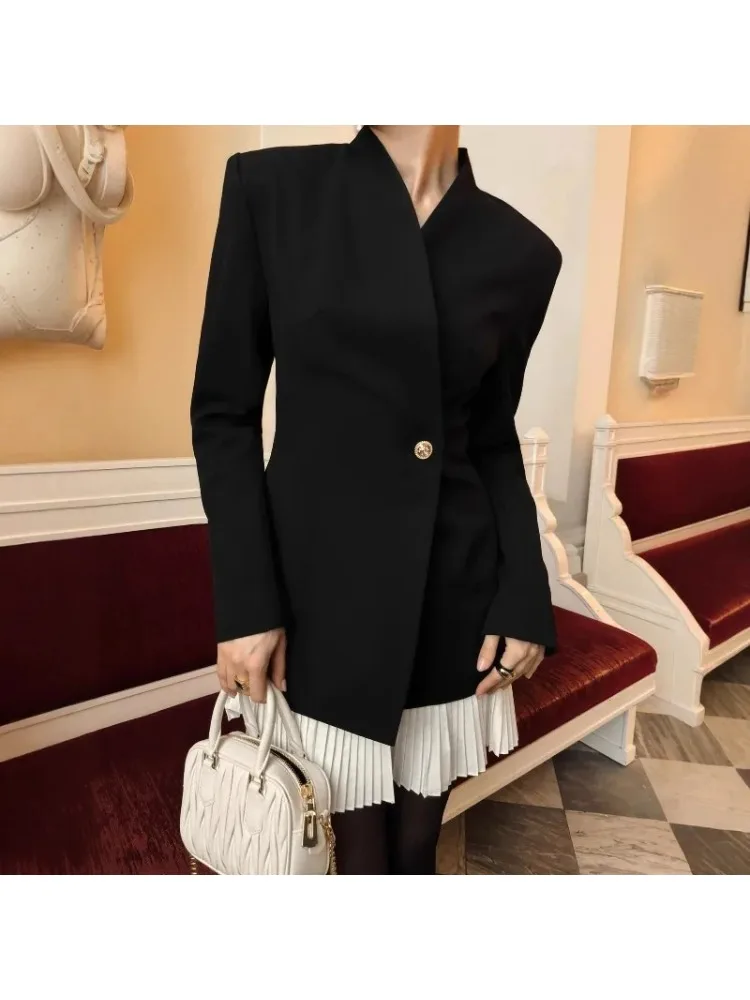 French Tops High Design Sense Casual Small Suit New Versatile Jacket Splicing Skirt Blazer Fashion  High Street Fashion Coat