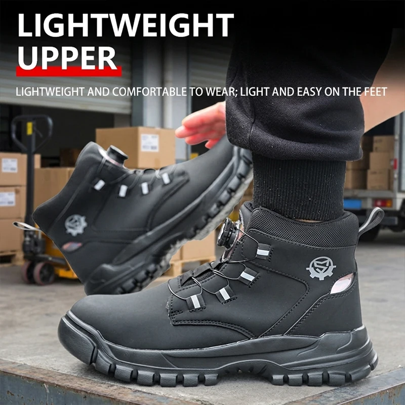 EVA Sole Microfiber Leather Rotating Lacing Steel Cap Puncture Proof Impact Resistant Work Shoes Unisex for Factory Safety Shoe