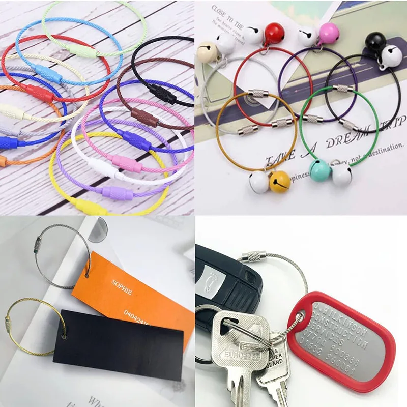 5/10 stücke Bunte Edelstahl Draht Schlüsselbund Kabel Schlaufen Hängen Outdoor Wandern Gepäck ID Tag Schlüssel Ringe Kette Halter werkzeuge – Detail 3