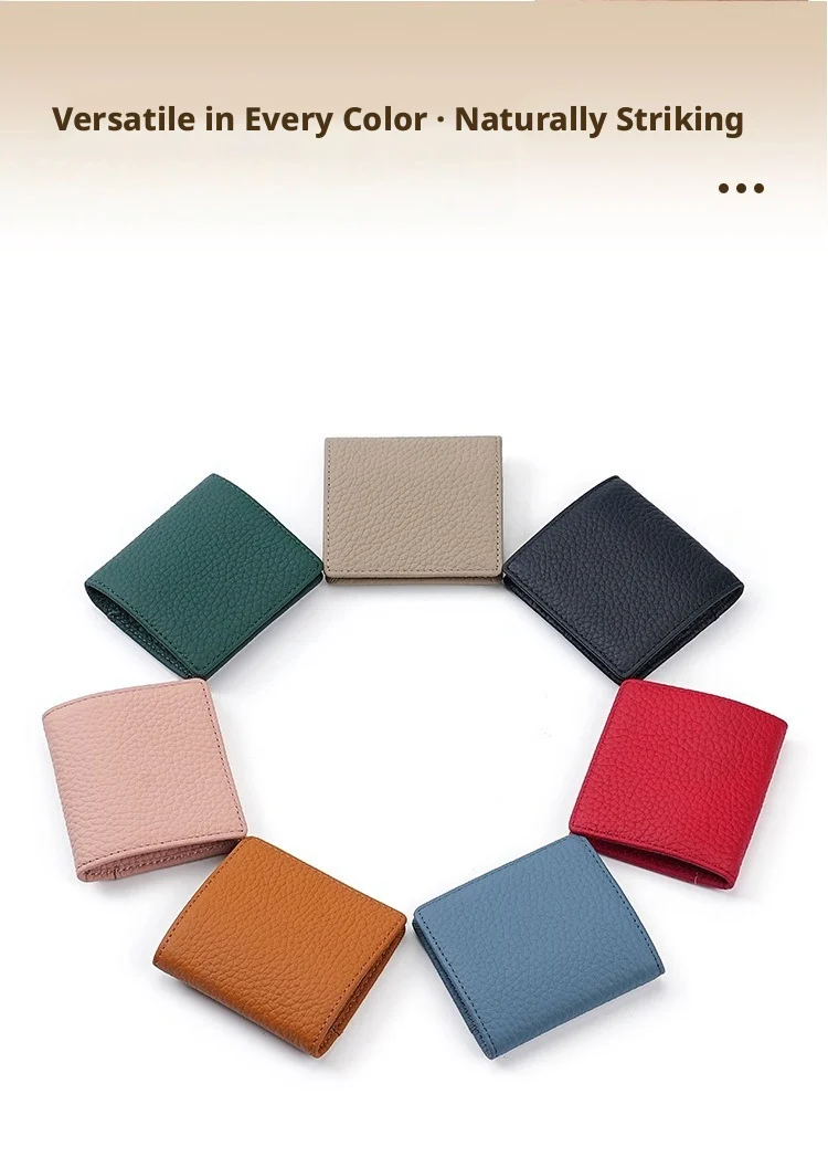 Schlichte Damen-Mini-Geldbörse aus echtem Leder, 80 % Rabatt, ultradünne, weiche Geldbörse aus Rindsleder, zusammenklappbar, tragbare Münztasche mit Druckverschluss, bietet Platz für – Detail 6
