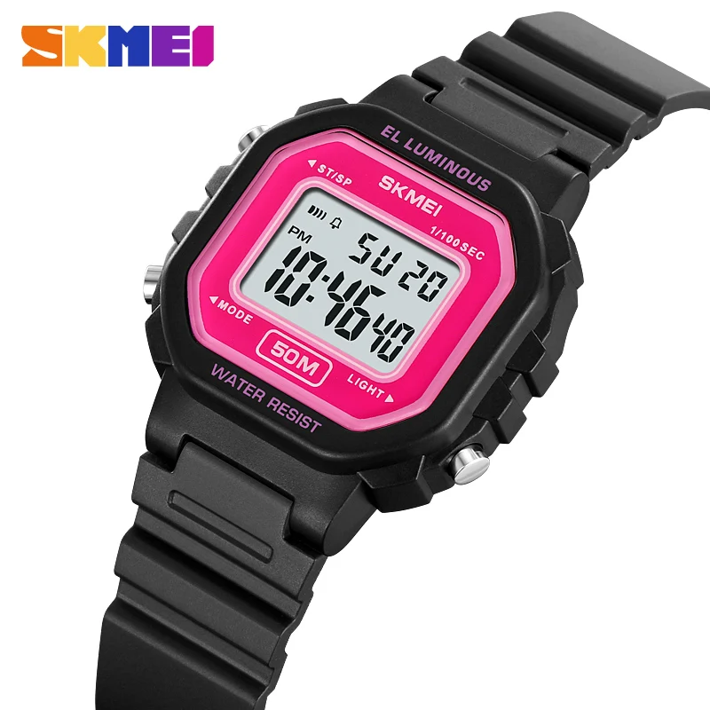 SKMEI-reloj deportivo Digital para mujer, cronógrafo de pulsera resistente al agua, con alarma y fecha automática