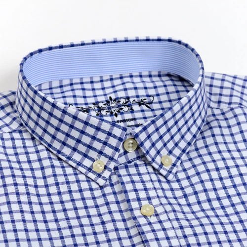 Imagen 2 del producto Camisa informal de trabajo a rayas Oxford de manga larga para hombre con bolsillo, camisas con botones de ajuste Regular de mezcla de algodón para primavera y otoño