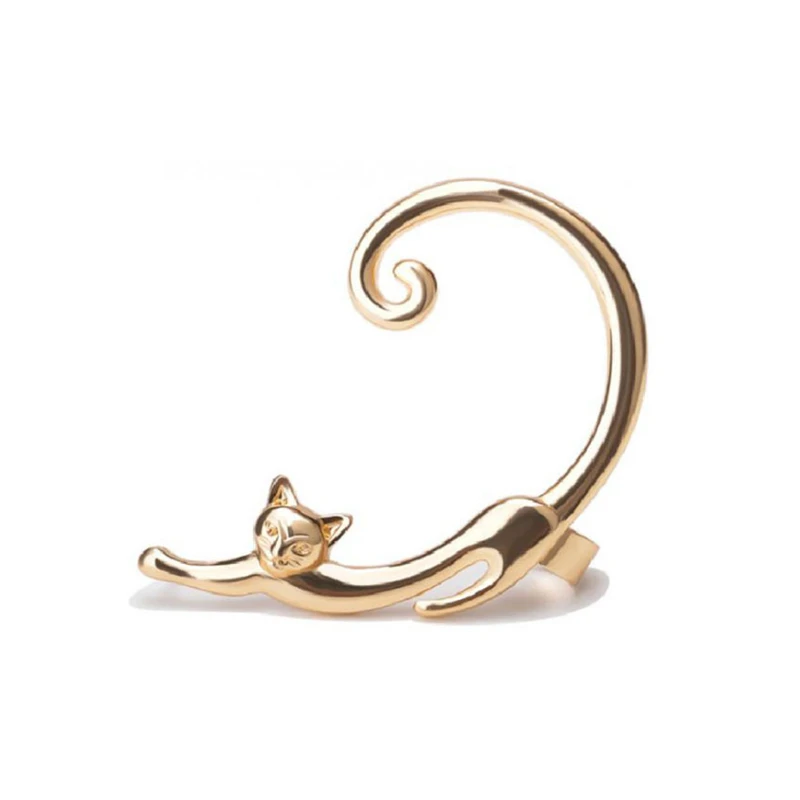 Cute Cat Clip On Earrings for Women Simple Cool Cat Outline Ear Cuff Ear Wrap Earcuff No Piercing Ear Clip All-match Jewelry