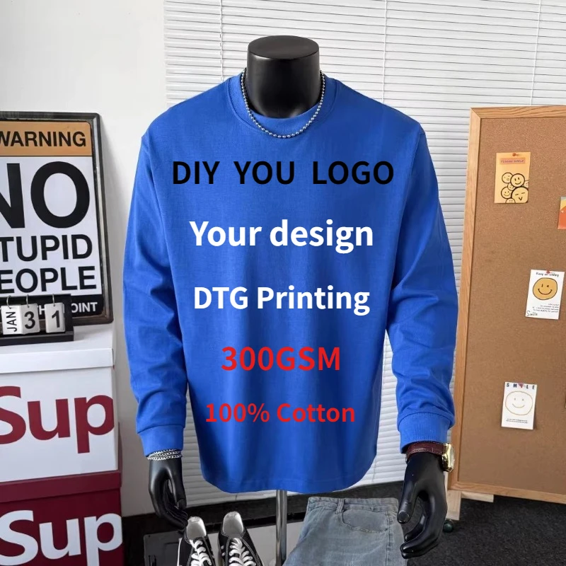 Sudadera con cuello redondo y logotipo personalizado, para hombre y mujer, 100 % algodón, 300 g/m², impresión DTG, diseña tu propio texto o foto, manga larga, estilo casual, tipo jersey.