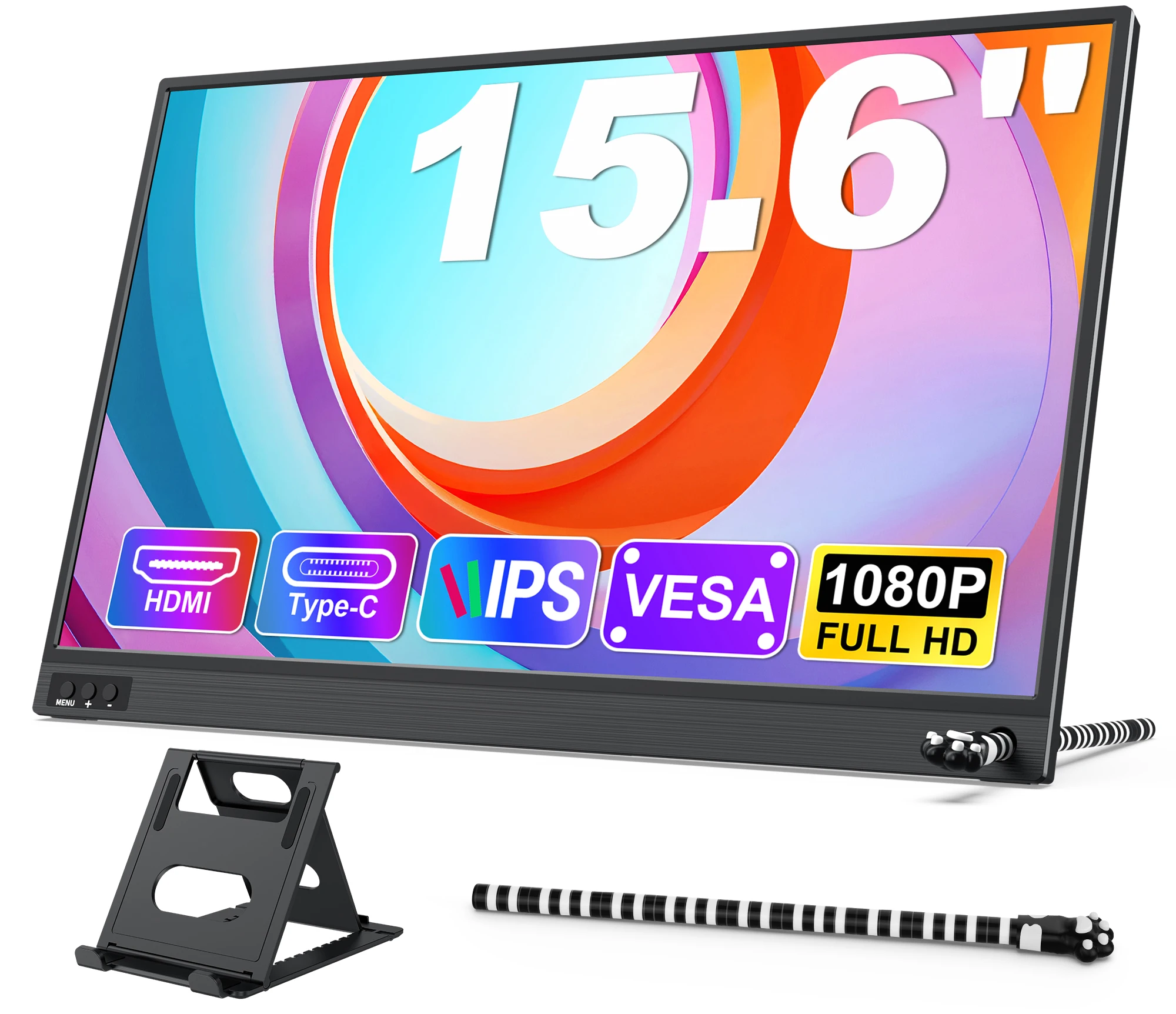 Amoudo 15.6 Inch Portable Monitor 1920 X 1080P Second Screen FHD Lightweight Thin USB Type-C Mini HDMI Extend Screen for PS4/5 X