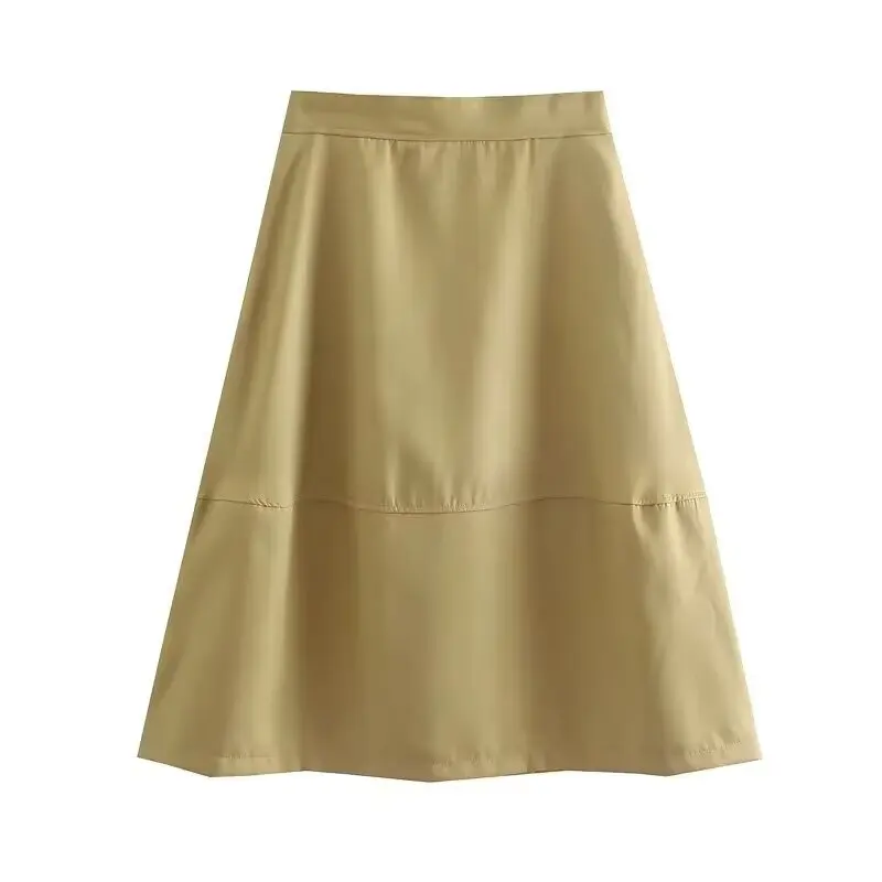 

2025 WOMAN Fashion European and American Style Autumn New Solid Color A Version Umbrella Skirt Retro High Waist Slim Skirt Muje