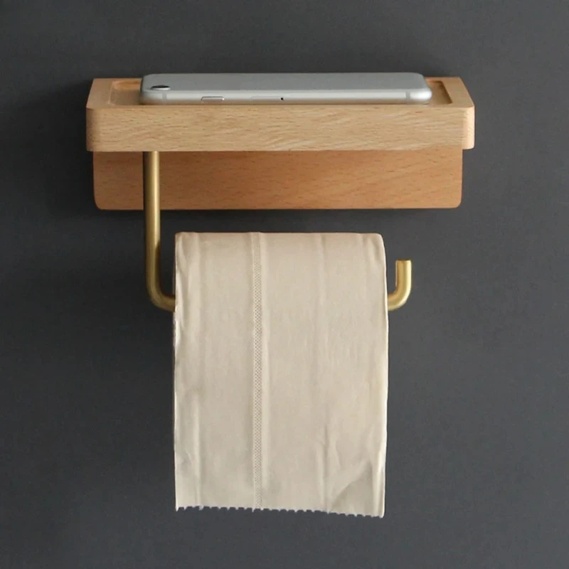 Wooden Napkin Holder Storage Shelf Living Room Solid Wood Non-perforated Paper Towel Rack Wall Tissue Box Toilet Paper Dispenser