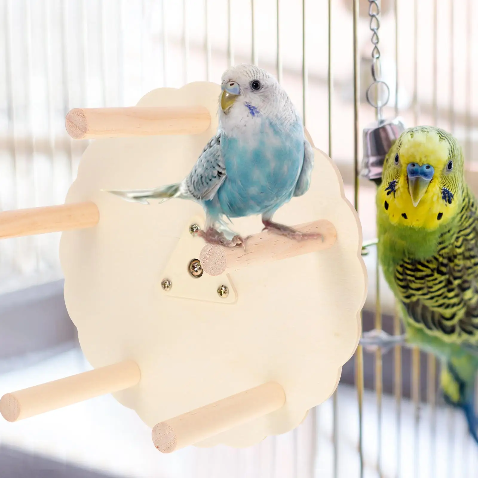 Rotating Ferris Wheel Bird Toy Solid Wood Perch Stand for Parrots Small Birds Cage Accessories Sturdy Smooth Rotation Novelty