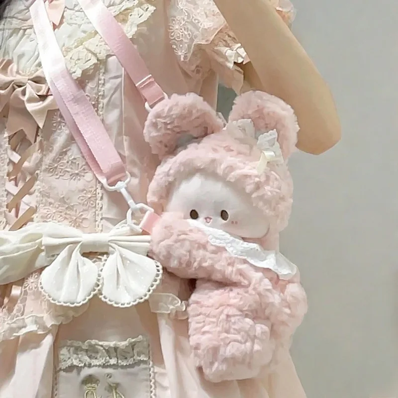 Kawaii Cute Rabbit Plush Crossbody Bag Cartoon Bunny Doll Shoulder Backpack Soft Fluffy Backpack Lovely Girls Birthday Gift 