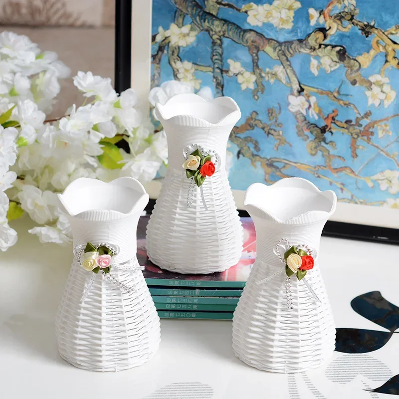 

White Flower Vase Plastic Vase Flower Pot Basket Nordic Home Living Room Decoration Ornament Wedding party decoration vase