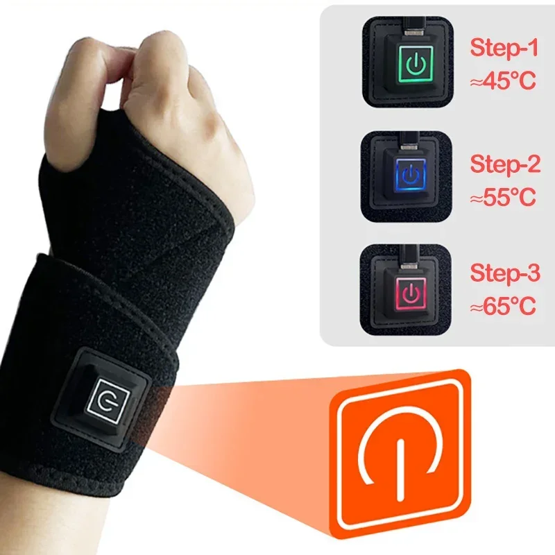 

Electrically Heated Wrist Support sleeve Adjustable Wrist guard Breathable Black Strap Sports and Hand Joint Massager