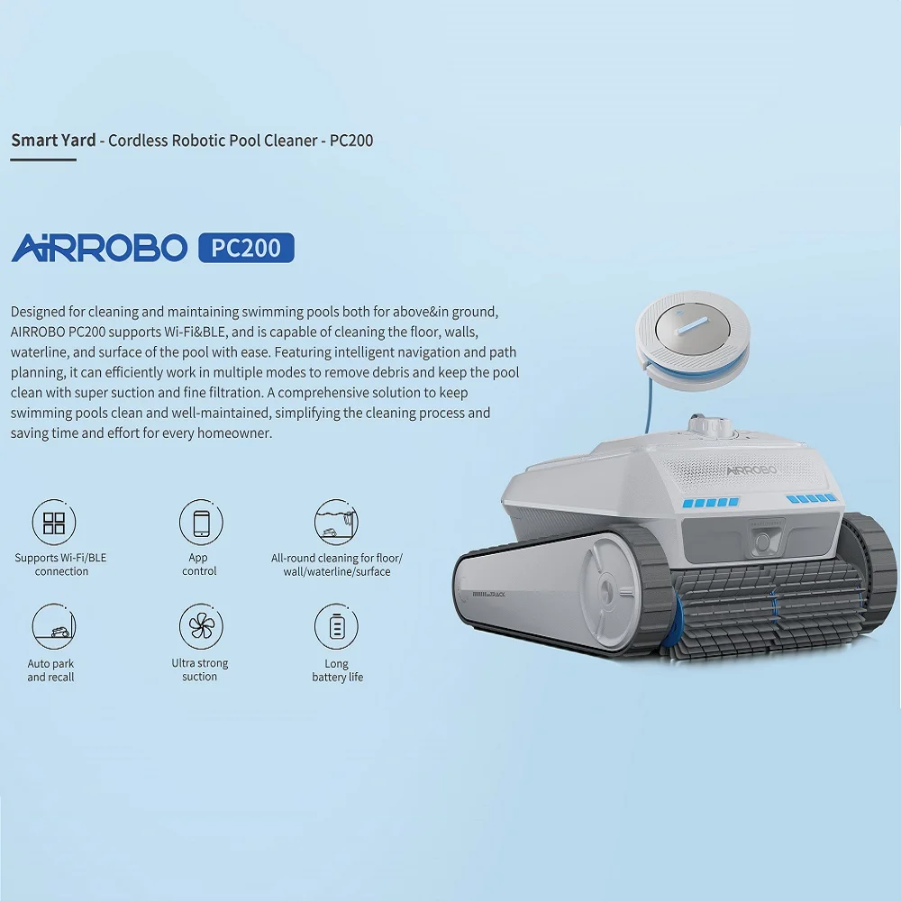 AIRROBO Cordless Robotic Pool Cleaner Wall Climbing Motor Self Parking Automatic  Vacuum for Inground Above Water Swimming Clean