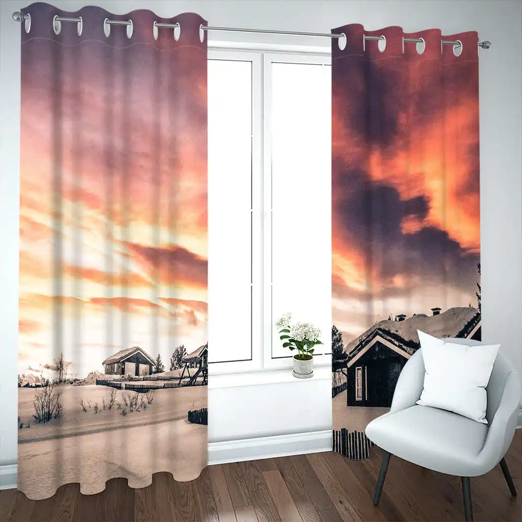 

Snow Scene 3D Printing Pattern Bedroom Living Room Shade Curtain Bedroom with Hook Accessories Curtins for Livingroom