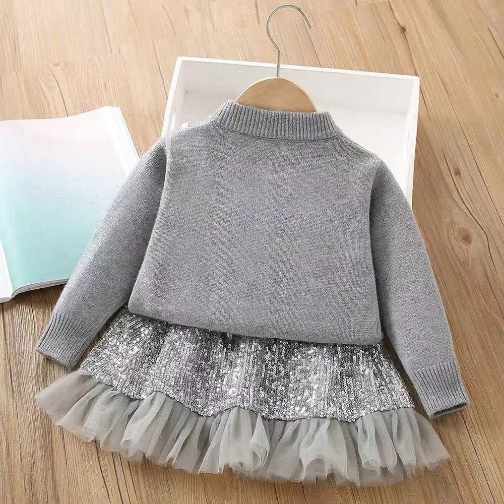 

The New Girl Western Girl Sweater Set Gray Knitted Sweet Spring Girl Sweaters Cassacar Top+Sequenant Skirt Two -piece Set