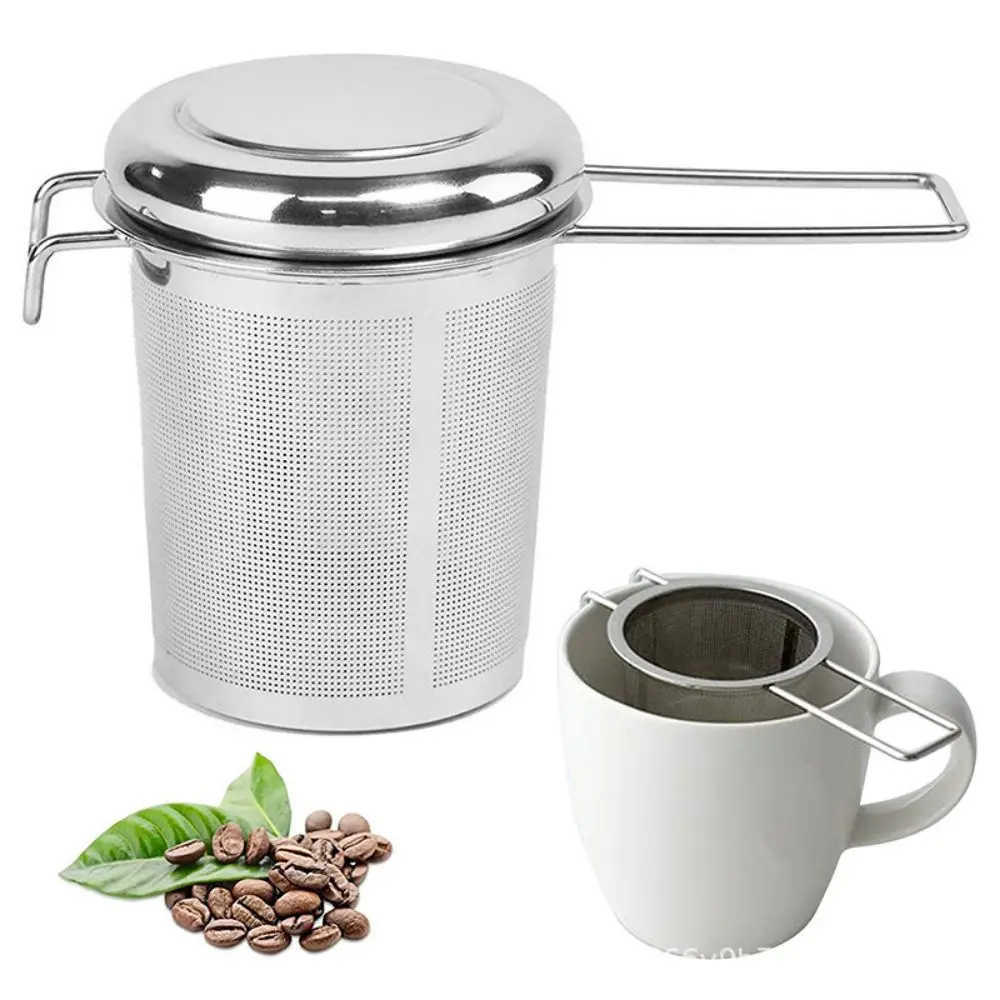 304 Stainless Steel Tea Drain with Lid Tea Strainer Collapsible Double Handle Tea Strainer with Lid Tea Brewer