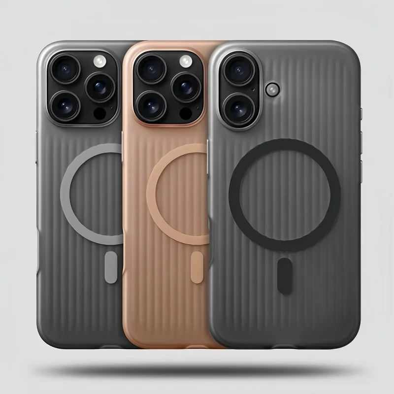 

Гофрированный узор для Magsafe, магнитный чехол для беспроводной зарядки для iPhone 17, Air 16, 15, 14, 13, 12 Pro Max, противоударный чехол в полоску