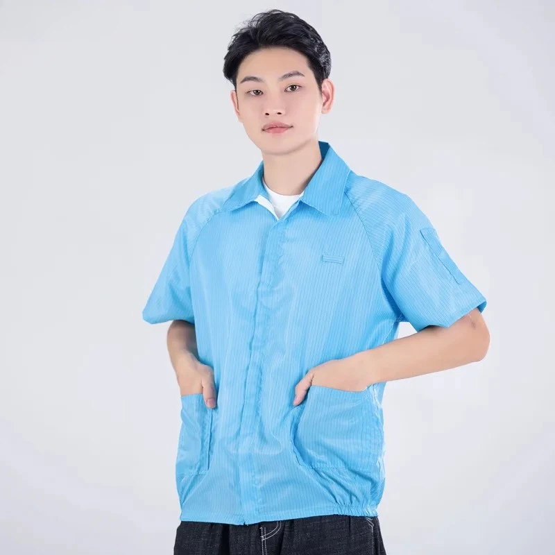 Striped anti-static short-sleeved overalls, clean room dust tops, electronic workshop ESD clothing