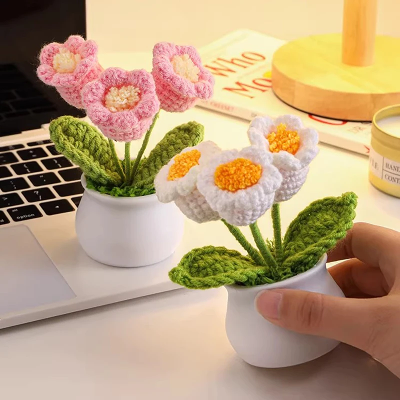 Nordic Creative Gift Girls Sunflower Bouquet Ornament Hand-Knitted Wool Flower Desktop Decoration Bedroom Home Decoration FYFM