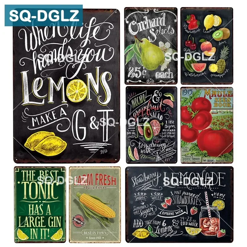 Vintage Lemon Fruits Metal Tin Sign  Retro Bar Wall Decor Home Decor Art Poster Painting Plaques for Kitchen Cafe Pub