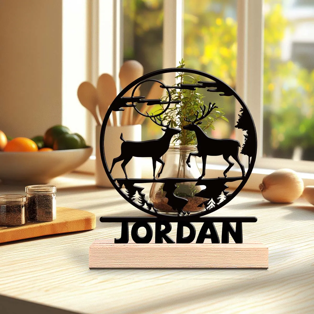 1pc Metal Ornaments with Customizable Names Customizable Content Equipped with Wooden Base Bar Decoration, Holiday Gifts