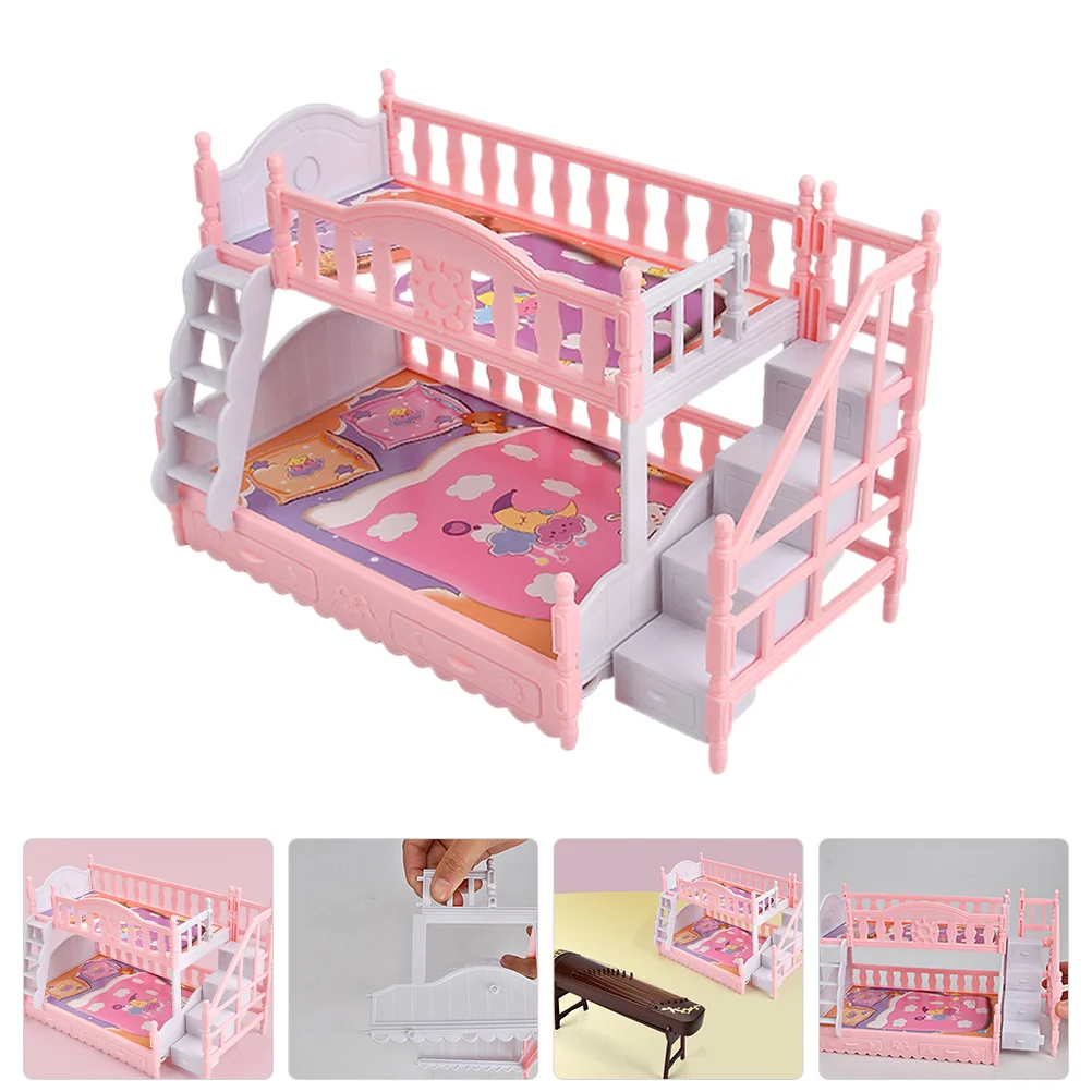 Play House Accessories Miniature Bunk Bed Model Furniture Models Kit Ornament Decor Pillow