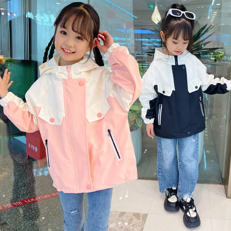 

Fashion temperament girl's coat 2024 spring new children's big children's windbreaker color storm coat girl trend