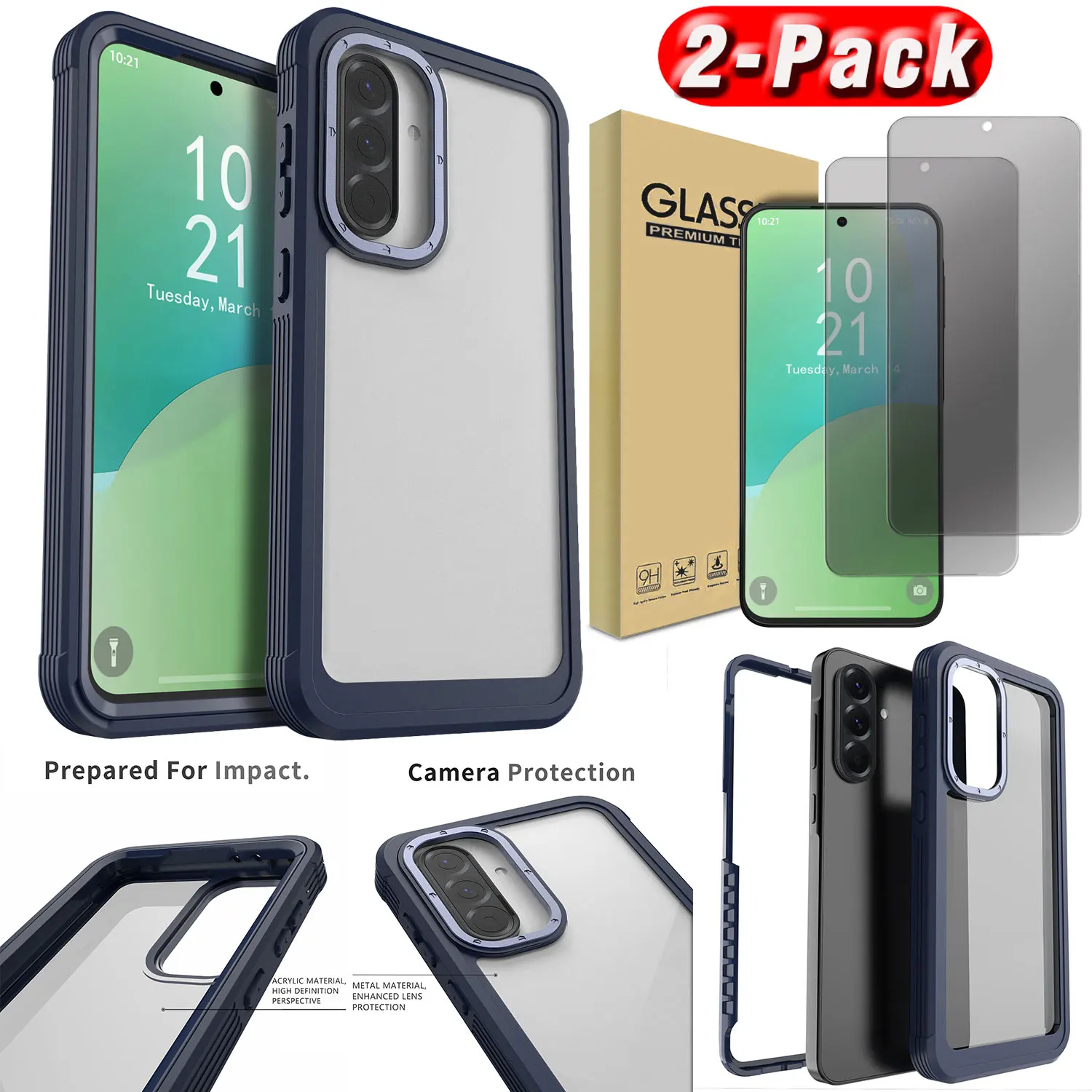 

Для Samsung Galaxy A56 двухслойный сверхпрочный чехол гибридный чехол для телефона + 2 шт. Защитная пленка из закаленного стекла для конфиденциальности