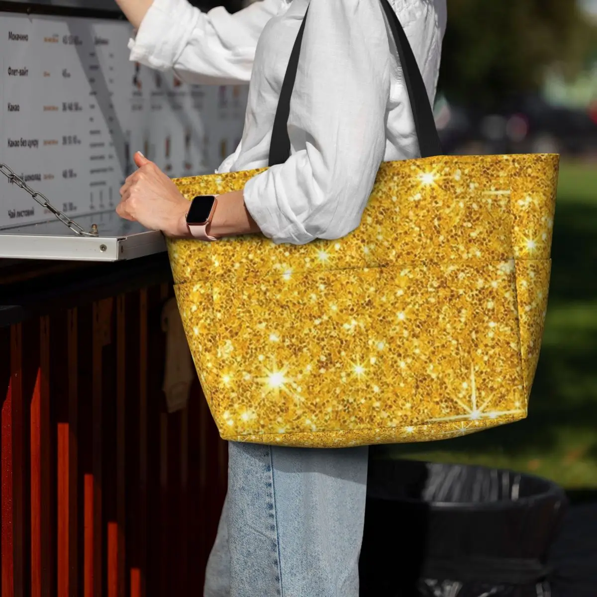 

Glitter Gold Beach Tote Bag Sport Gym Yoga Duffle Large Tote Bag Women Travel Bag Fitness bag