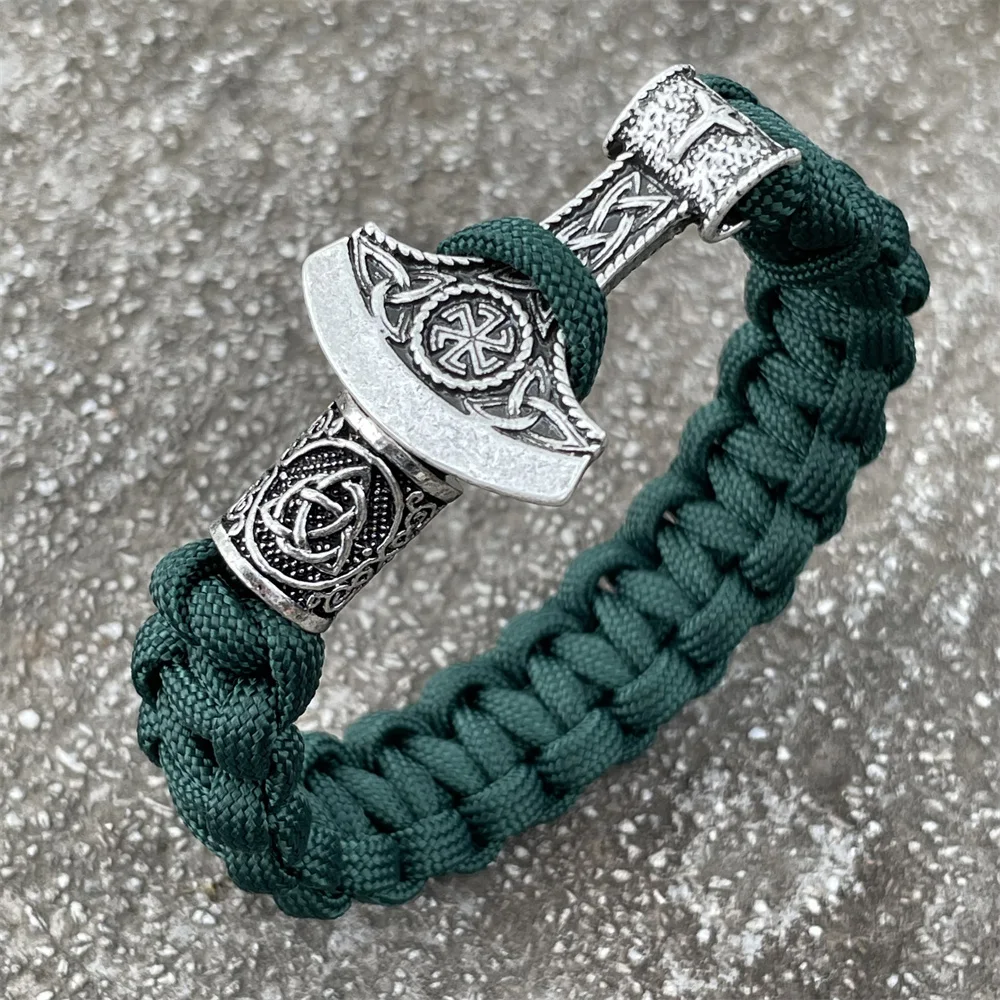 Norse Axe slavo Kolovrat Charm braccialetto Paracord intrecciato fatto a mano accessori vichinghi perline runiche fai da te