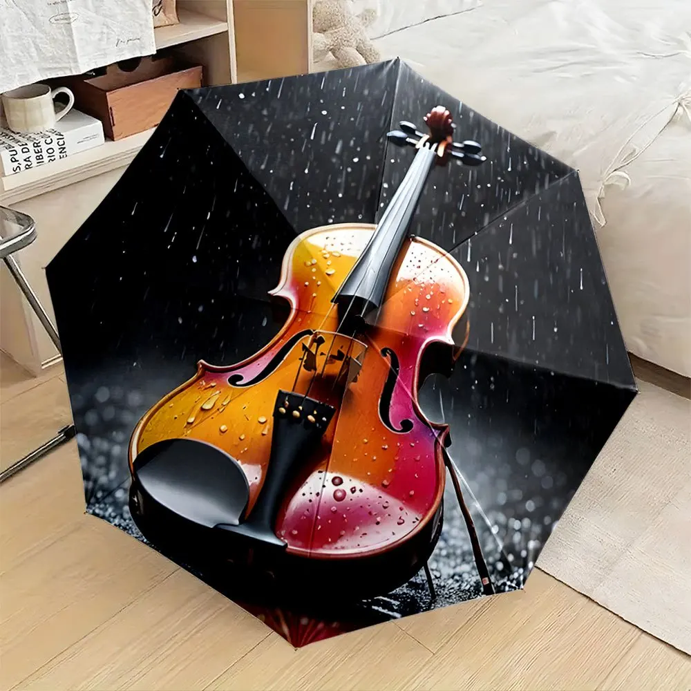 

Автоматический складной зонт. Скрипка с рисунком капель дождя. Портативный складной дизайн, повседневный аксессуар для активного отдыха, подарок на Рождество или день рождения.