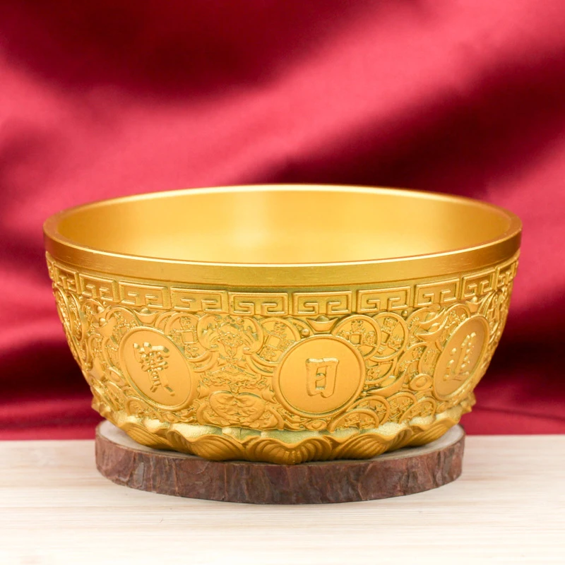 Brass Treasure Bowl for Office and Living Room, Creative Ingot and Five Emperors Money Copper Vase Ornament, Chinese-style Fair