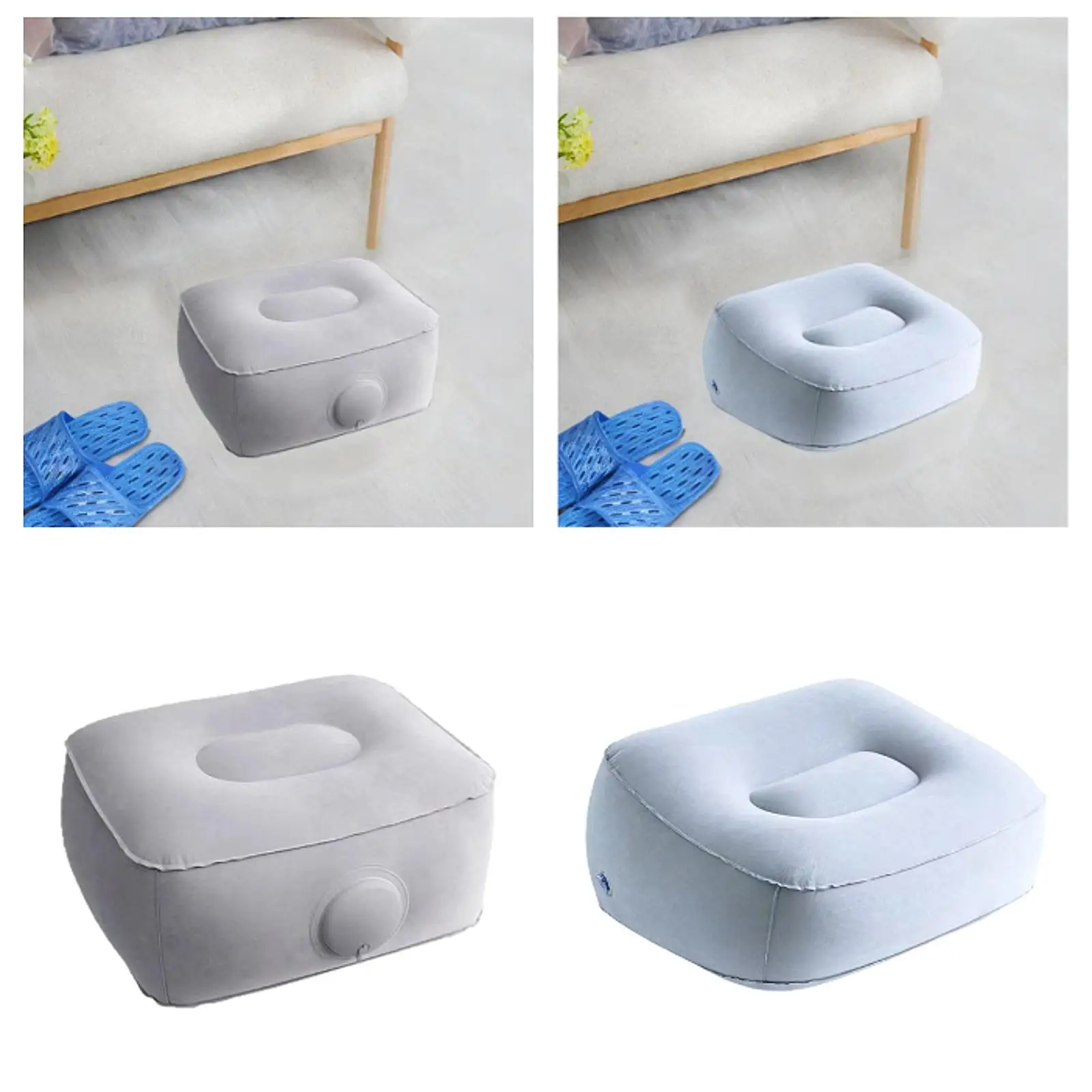Press-to-Inflate Footrest Cushion - Portable Inflatable Seat for Concerts, Camping, Fishing - Light Beige Fabric with