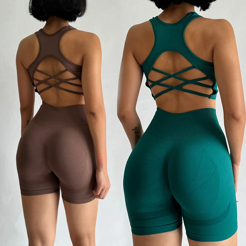 Peach Women's High Waist Shorts Bras Butt Lifting Fitness Set Gathered Beautiful Back Yoga Suit Running Tight Training Exercise