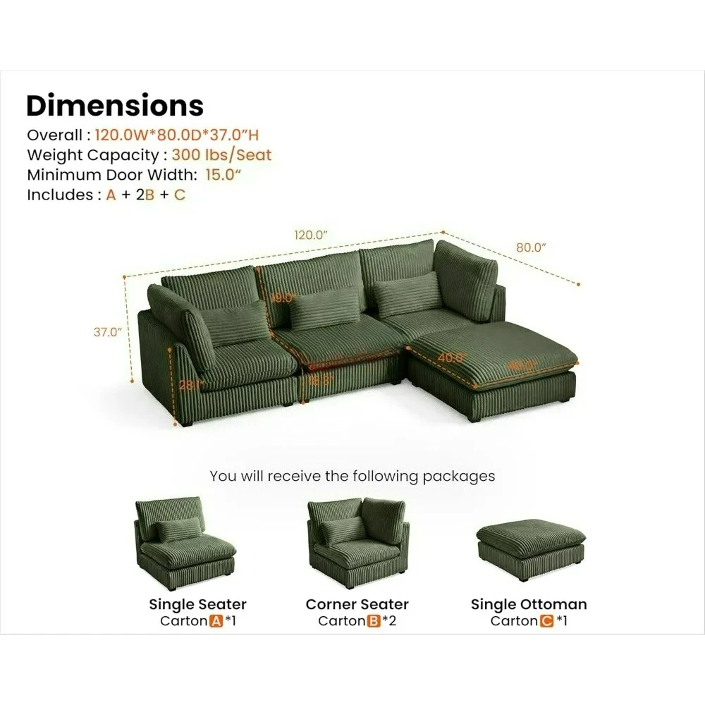 Sofá modular grande customizável, sofás em formato moderno e confortável fluff