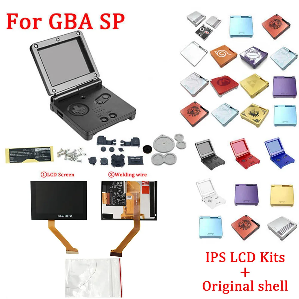 

IPS V4 LCD Kits With Shell Case For GBA SP IPS V4 LCD Backlight Screen With Pre-cut Shell For GBASP Console Housing With Buttons