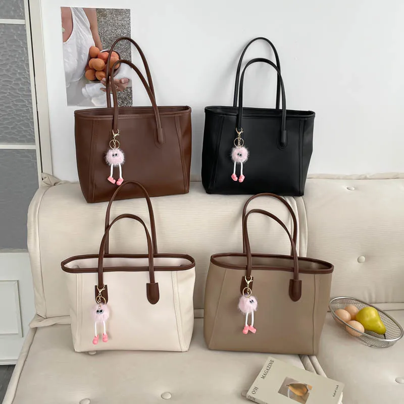 

Women's Retro Solid Color Commuter Bag Large Capacity Versatile Shoulder Tote Handbag Simple Texture Design for Underarm Use