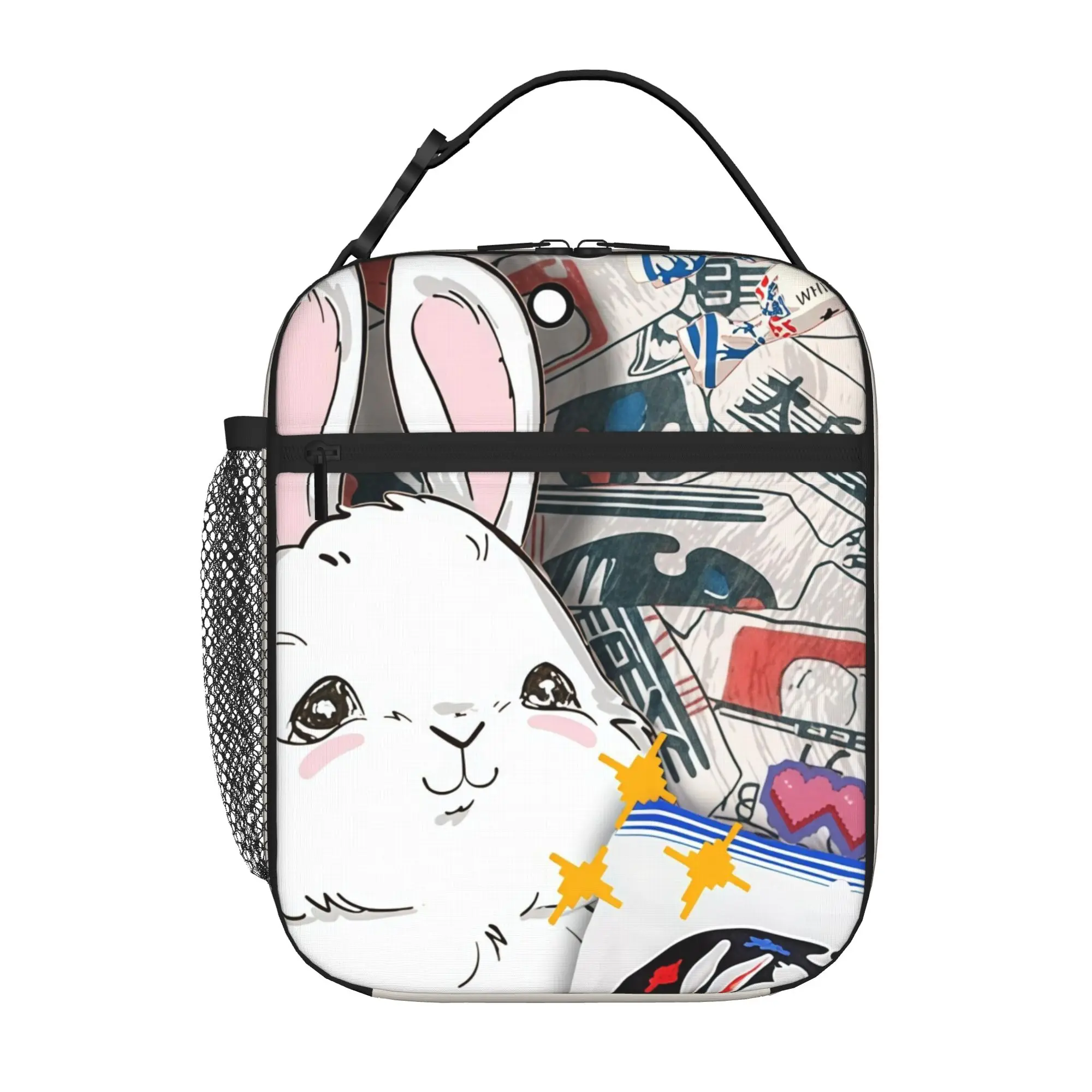 1 Piece Zipper Closure sweet Storage Bag Pocket White Rabbit School Lunch Food Box Reusable For Lunch Food Bag
