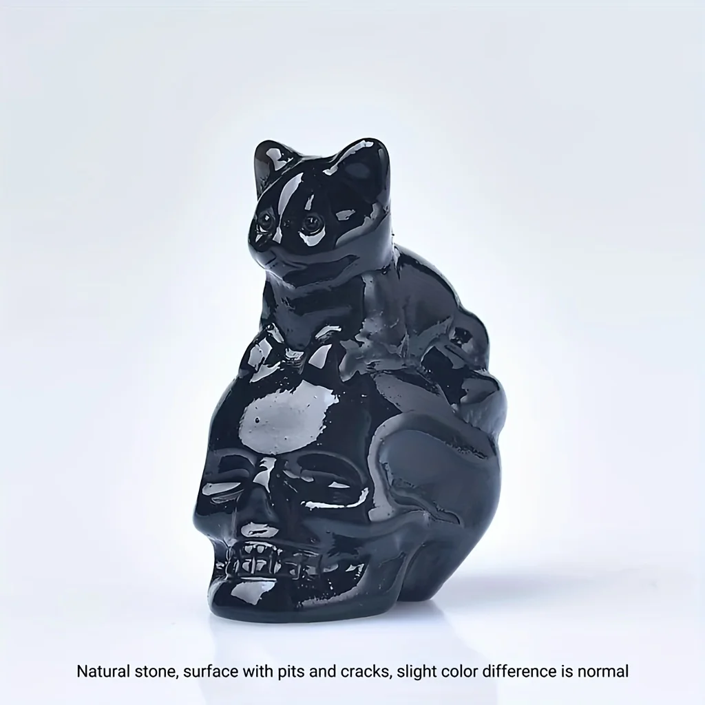 CUPIDCRYSTAL Hand-Carved Natural Crystal Skull Cat Figurine - Perfect for Halloween Decor & Gifts, 1.18in - view 4