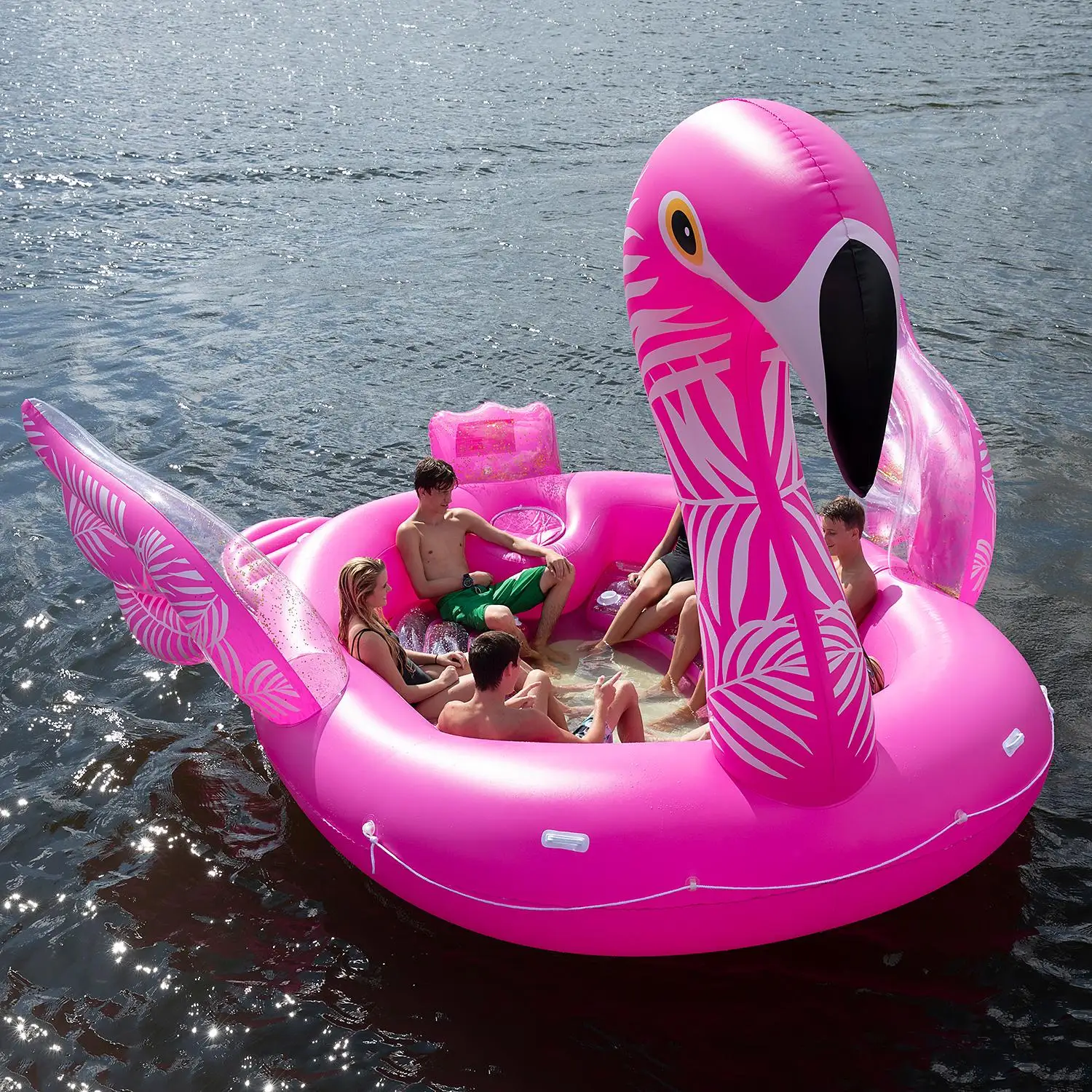 

6-Person Inflatable Flamingo Float PVC Pool Floating Island Mattress