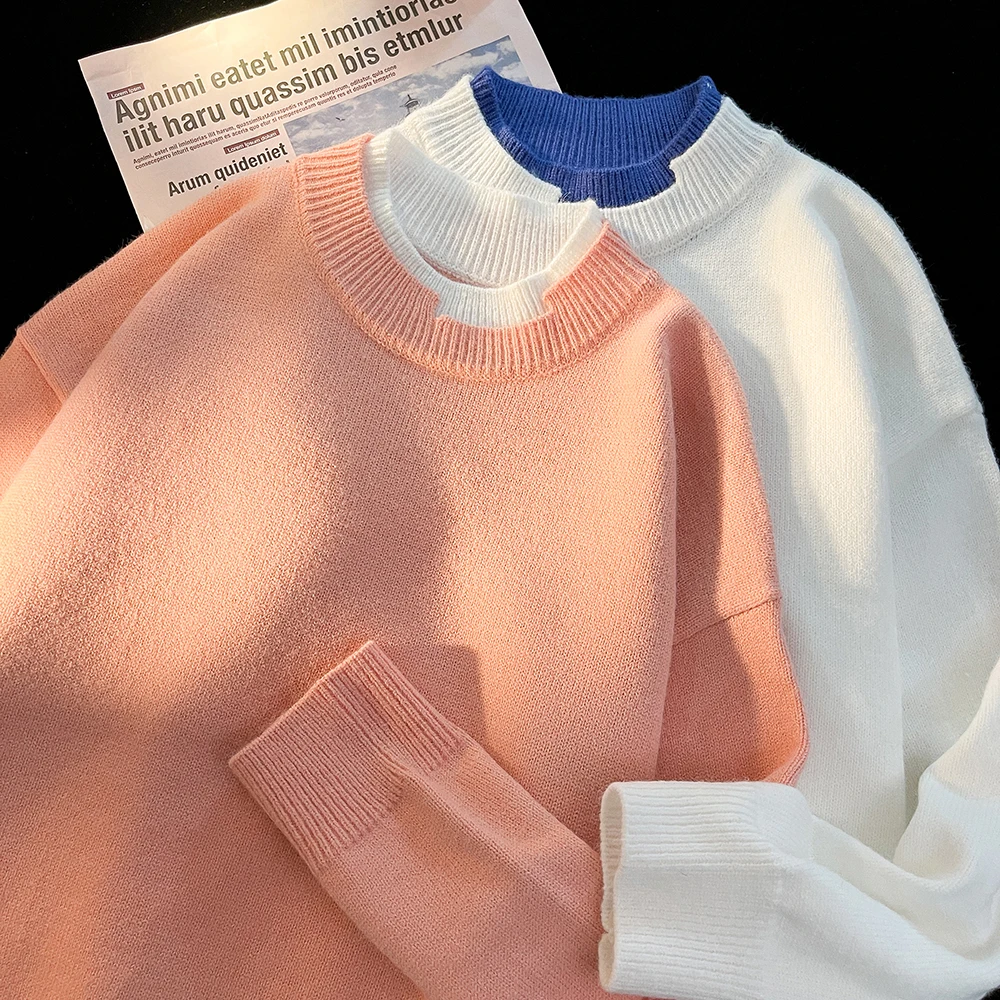 

Trendy Loose Men's Knitted Sweater Fake Two-Piece Casual Sle Mid-Thi Long Sve round Ne Color Autumn Winter New...