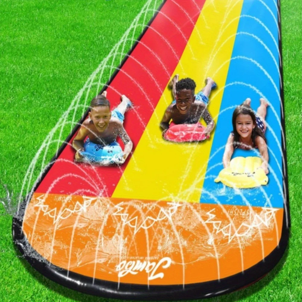 PVC children\'s three-person waterslide parent-child outdoor lawn spray surfboard toy