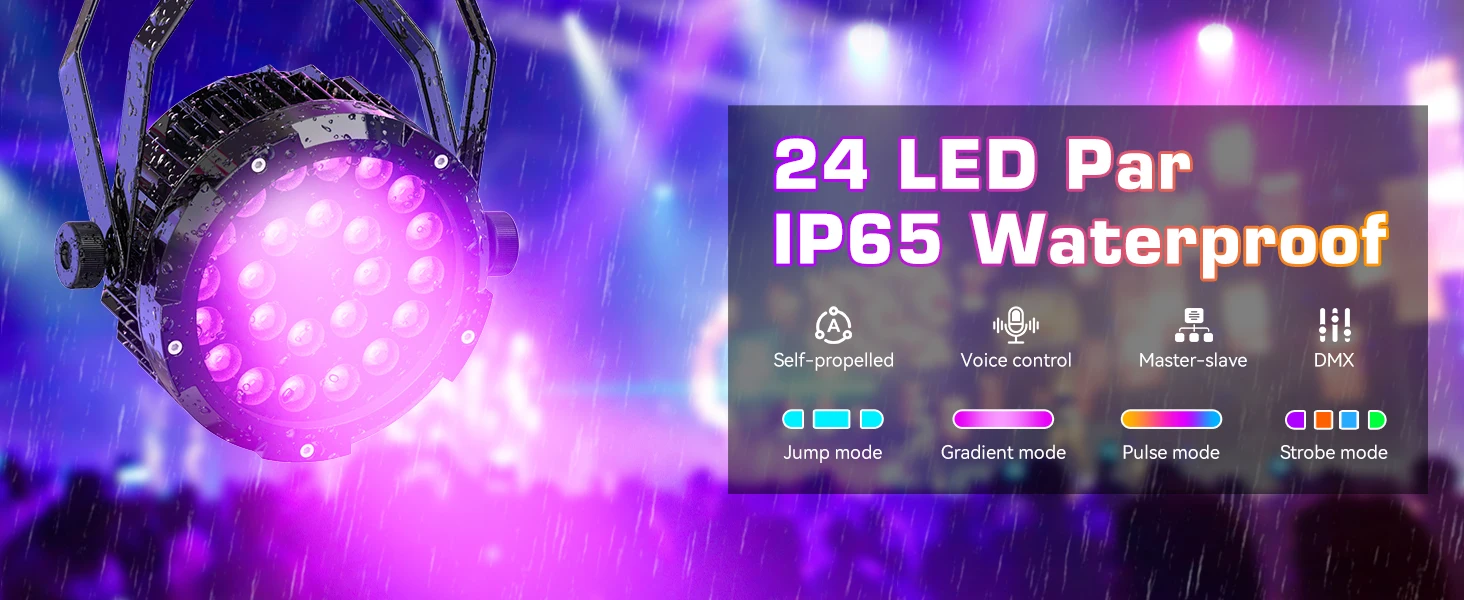 U'King 4PCS RGBWA + UV 6IN1 Par Licht Wasserdicht 24x15W LED Bühne Licht DMX512 Strobe wirkung DJ Licht für Disco Party Leistung – Detail 1