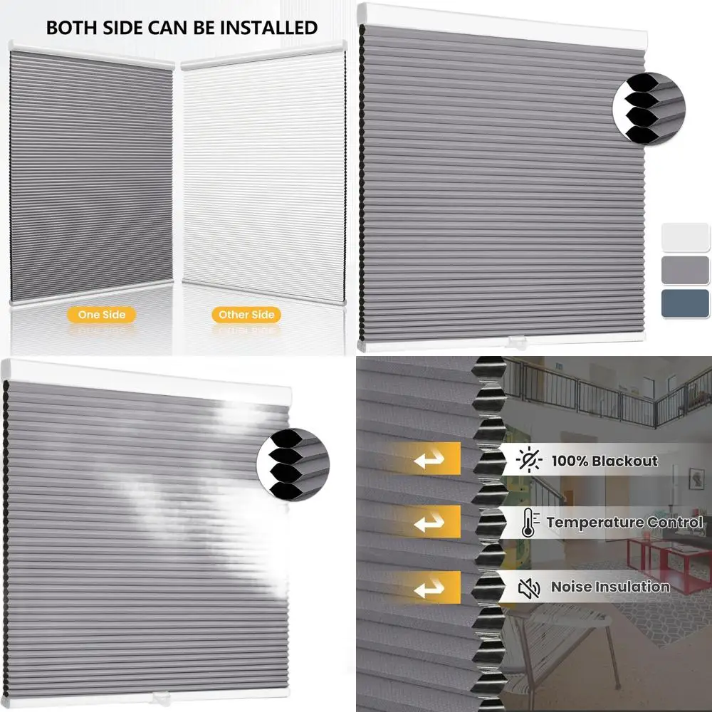 

Cordless Honeycomb Blackout Shades, 34W x 64H, White-Grey, Ideal for Bedrooms, Windows, Doors, Home & Office