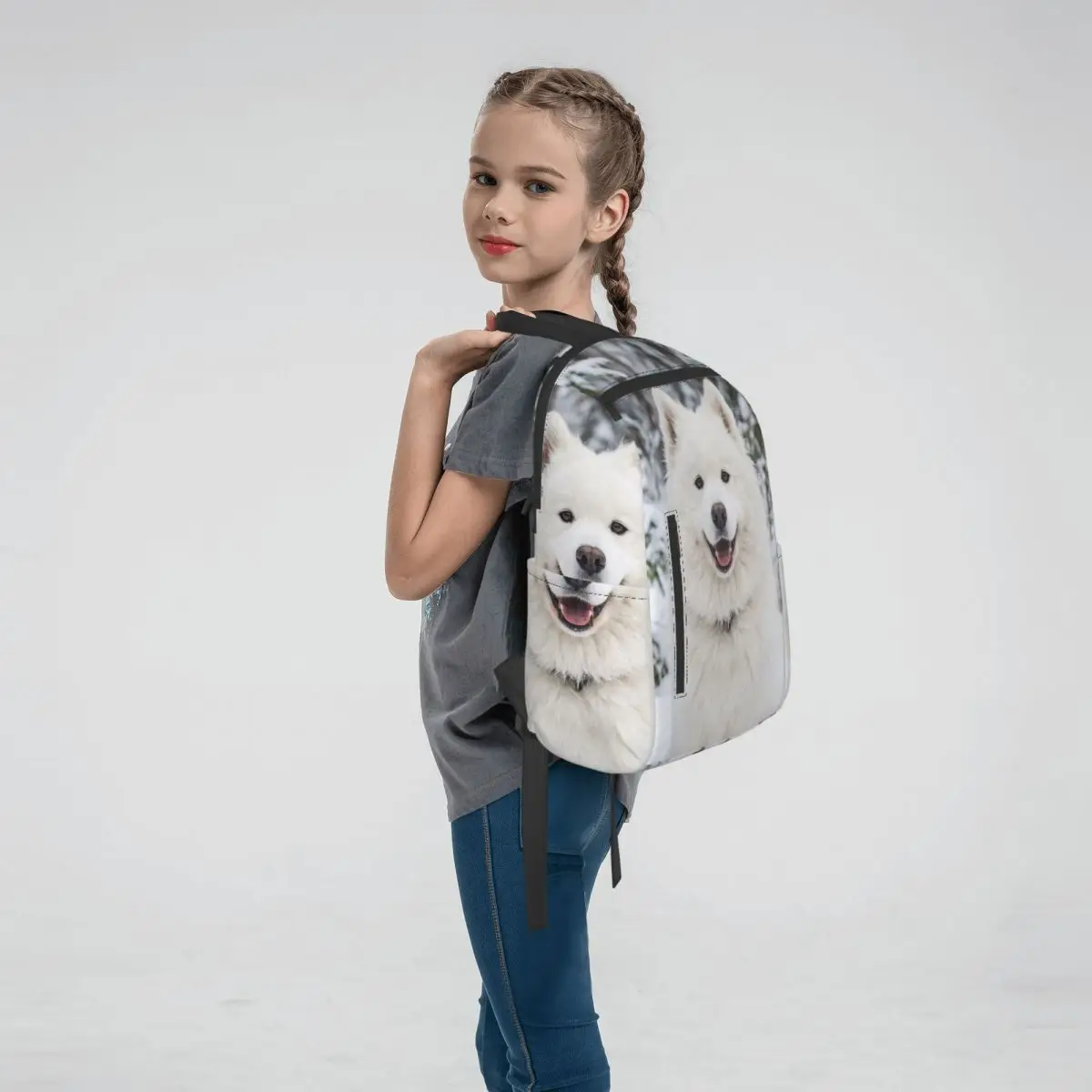 Samoyed Dog In The Snow Backpack Daypack Children BookBag School Bag Shoulder Bags for Men Women