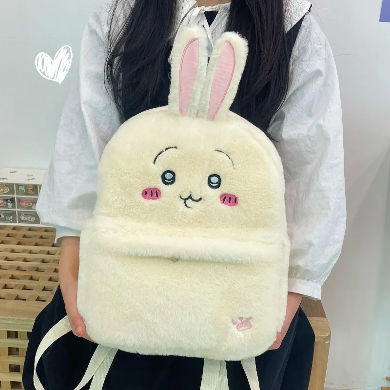 Sac à dos en peluche blanche, sac à bandoulière de dessin animé Usagi, grande capacité, rangement Portable, cadeau de vacances, déplacement quotidien polyvalent